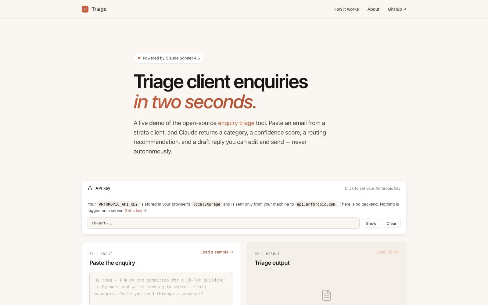 Strata Enquiry Triage — screenshot